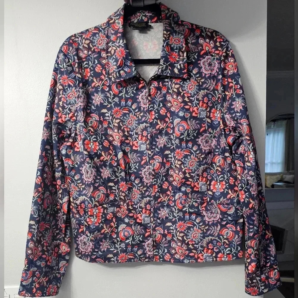 Pendleton Floral Zip Jacket XL Cotton Stretch Cropped Lightweight